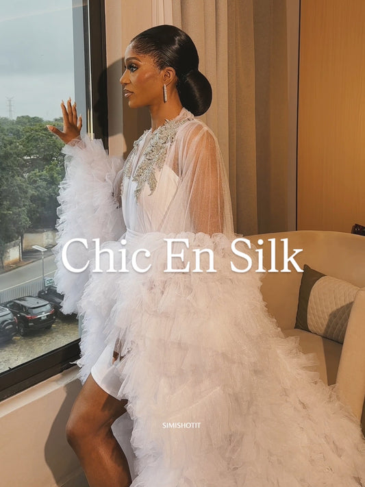 CHIC EN SILK - BRIDAL RUFFLE ROBE with Appliqué