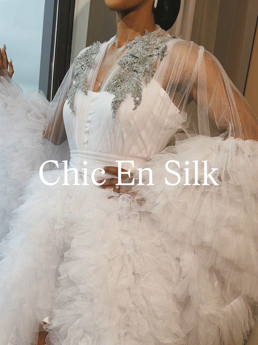 CHIC EN SILK - BRIDAL RUFFLE ROBE with Appliqué