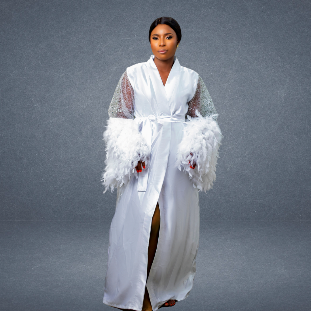CHIC EN SILK ROBE - Bridal FEATHERED ROBE