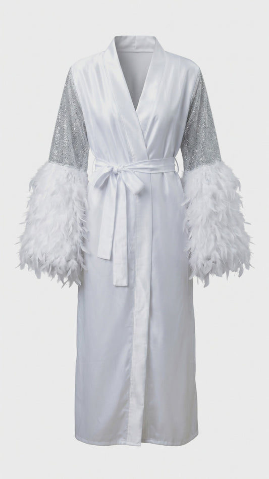 CHIC EN SILK ROBE - Bridal FEATHERED ROBE