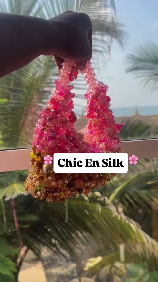 Chic En Silk - luxury Pink Bespoke Handcrafted Beaded Bag